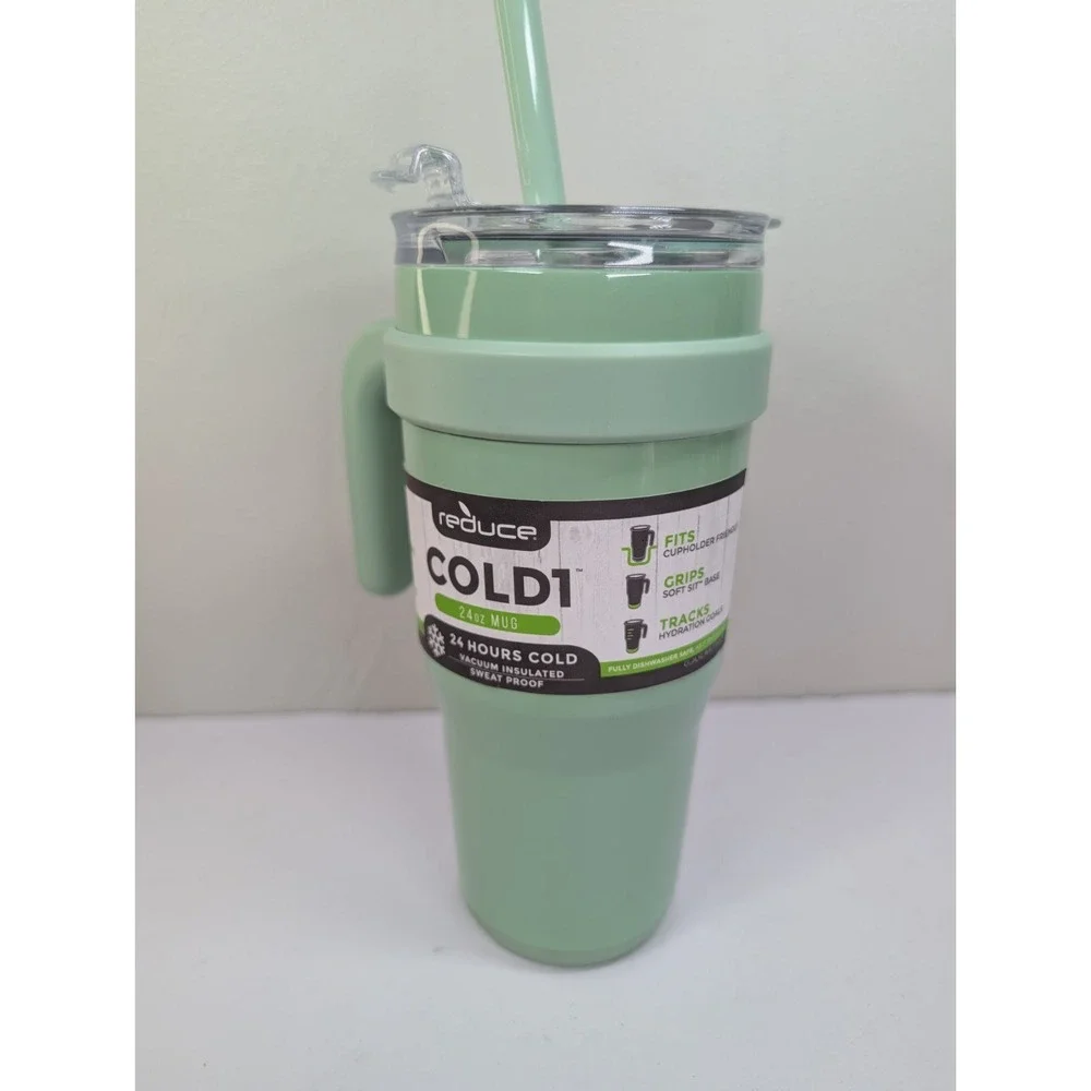 Reduce COLD1 Stainless Steel Glacier 24oz Cold Mug Cup w/ Straw &‎ Handle Green